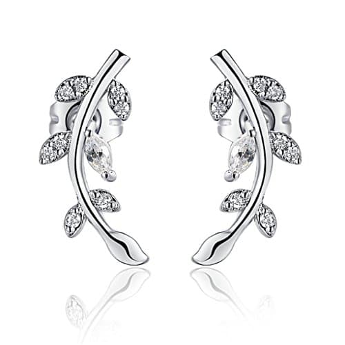 White Gold Austrian Crystals Willow Branch Stud Earrings
