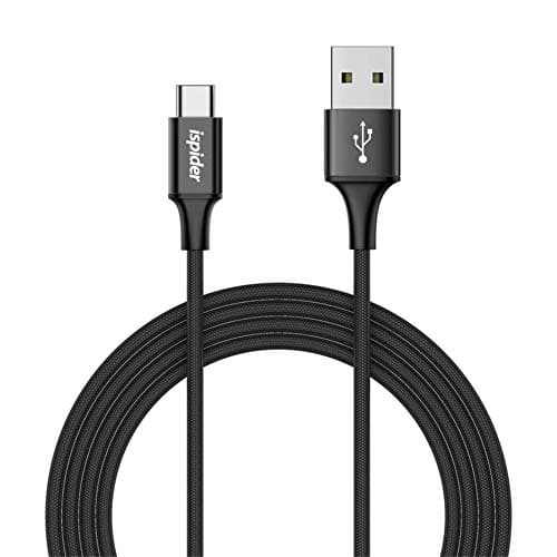 Ispider USB Certified Type C Cable Nylon Braided Fast Charging Cord for Samsung Galaxy S9 S8 Note 8, Pixel, LG V30 G6 G5, Nintendo Switch, OnePlus 5 3T Black