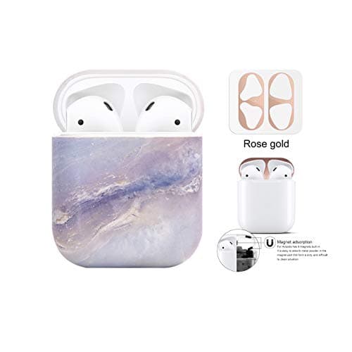 MK Marble AirPods Case Accessories Shockproof Protective Cover Hard Shell and Skin Compatible with Apple Airpods 1 & AirPods 2 Charging Case (Purple Marble)