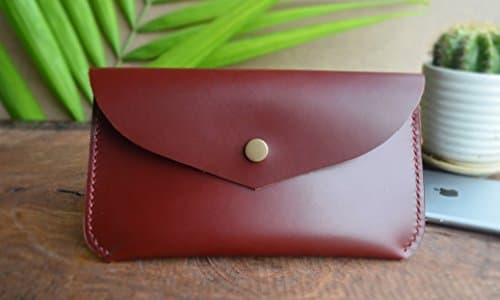 Handmade Maroon Oil Tanned Genuine Leather Clutch, Rectangular Button Pouch, Phone Pouch, Vintage Clutch Pouch