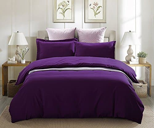 Word of Dream Brushed Microfiber 3 PC Solid Duvet Cover Set, King, Dark Purple