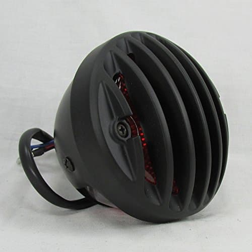 Satin Black "Ford Model B Style" Tail Light Lamp with Black Lens Grill - Motorcycle BRAKE (Stop) Light, TAIL (Running) Light and a TAG Light - Harley Chopper Bobber Cafe Racer License Plate Light