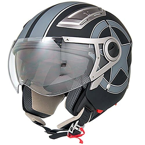 DOT Approved Motorcycle Helmet 3/4 Open Face Matte Black Star Retro Vintage - M