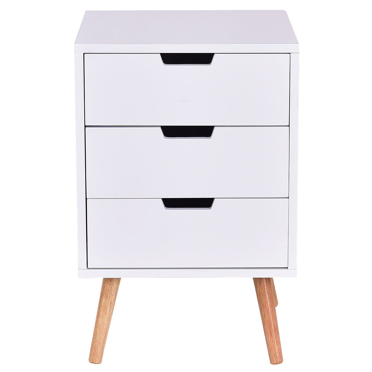 Side End Table Nightstand with 3 Drawers Mid-Century Accent Wood Furniture White