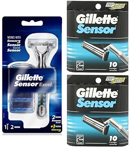 Gillette Sensor Excel Razor w/ 2 Sensor Excel Cartridges & 1 Sensor3 Cartridge + Sensor 10 Ct. Refill Blades w/ FREE Loving Care Packette (2 Pack)