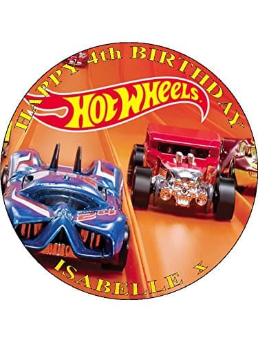 HOT Wheels 7.5" Round - Design 9 - Icing Cake Topper- Personalised Free Any Name,Age OR Message