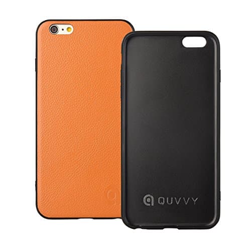 QUVVY Genuine Leather iPhone 6/6s Plus Case - Top Grain Premium Leather - Ultra Slim, Snap-On Cover with Scratch, Shock and Impact Resistance - Low Profile Design (iPhone 6/6s Plus Orange)