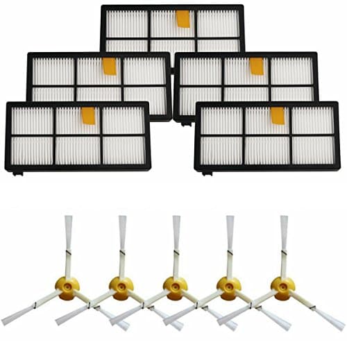 Hepa Filter and Side Brushes Replenishment Kit for iRobot Roomba 800/900 Series 880 860 805 870 871 980 990 960,10pcs Roomba Accessories with 5pcs Hepa filter 5pcs Side Brushes