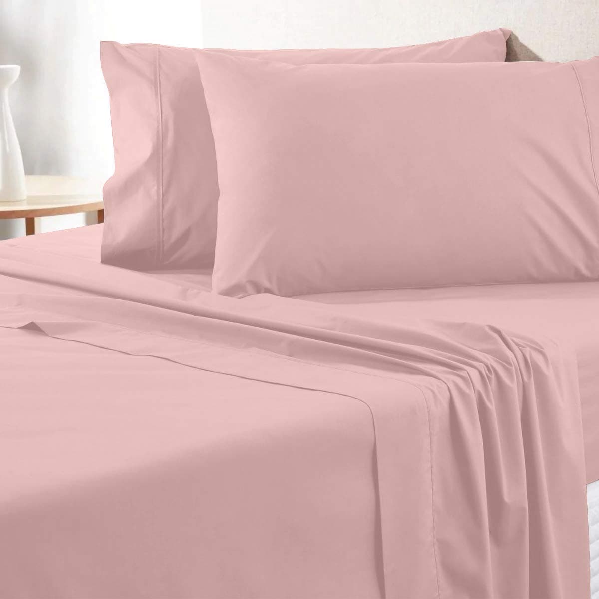 URBANHUT 700 Thread Count King Size Egyptian Cotton Sheets, 4Pc Sheet Set Soft Luxury Bed Sheets for King Size Bed, Sateen Weave Hotel Sheets, 16'' Elasticized Deep Pocket - Blush PinkOEKO-TEX STANDARD 100