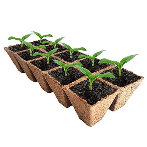 Seed Starter Peat Pots Kit | Germination Seedling Trays are Biodegradable and Organic | 10 Plastic Plant Markers Included | 5 Pack - 50 Cells