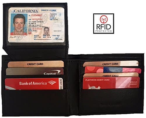 Serottini Genuine Leather RFID Blocking Wallets Mens Wallets (Bifold_2ID_Black)