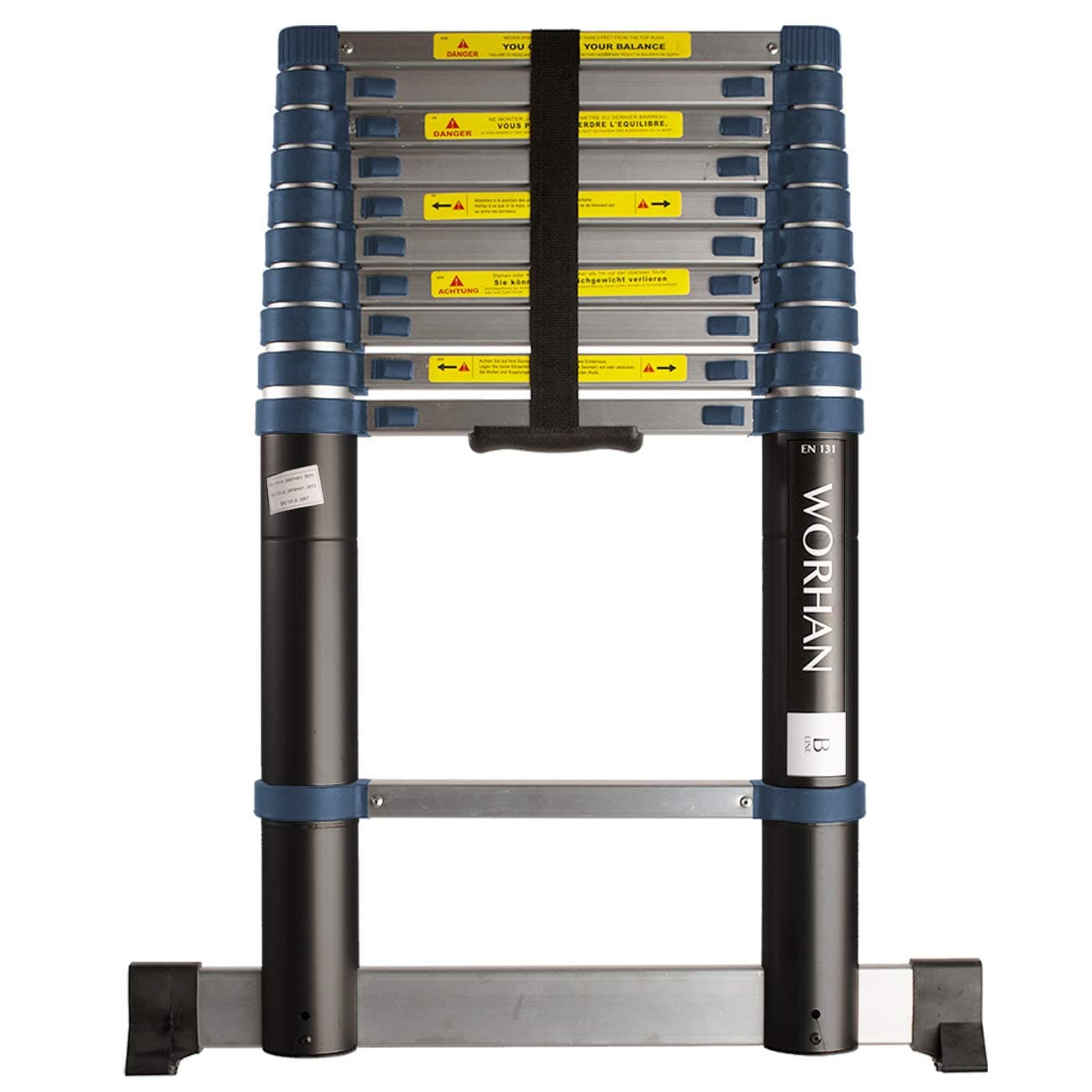 WORHAN® 3.2m (10' 5'') Single Telescopic Extendable Multipurpose Aluminium Ladder with Stabilizer Robust Step Ladder (.3.2m B-line) 1K3.2B