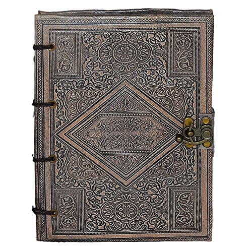Handmade Leather Journal Diary Embossed Black Hardcover Refillable Notebook Gift for Him Her Vintage Design by Habitable Zone A5 Size 8"X6"