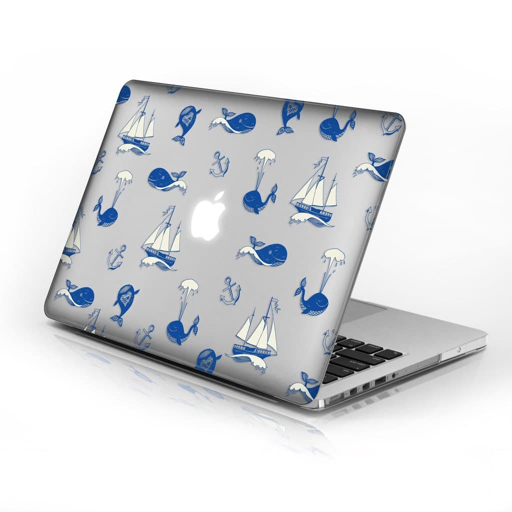 Rubberized Hard Case for 13 Inch MacBook Pro with Retina Display Model Number A1502 and A1425, Whale and Boat Design with Clear Bottom case, Come with Keyboard Cover