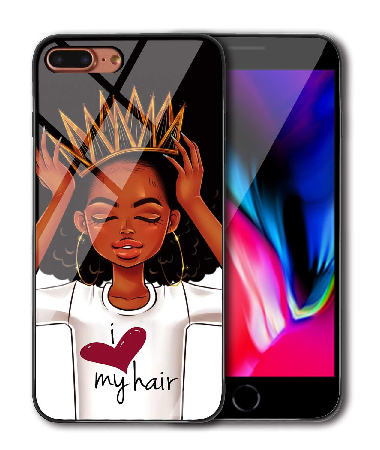KITATA iPhone 8 Plus Case, iPhone 7 Plus Case for Women Slim Fit, African American Black Girl Crown Afro Melanin Queen Art Print Design, Shockproof Impact Resistant Drop Protection Protective TPU