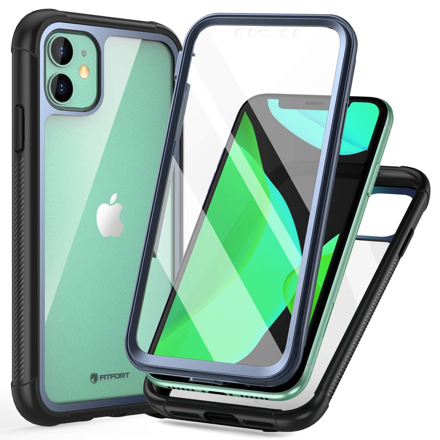 FITFORT iPhone 11 Case with Screen Protector Full-Body Rugged Heavy Duty Clear Bumper Case, Shock Drop Proof Impact Resist Extreme Durable Protective Case Compatible with iPhone 11 (6.1'')