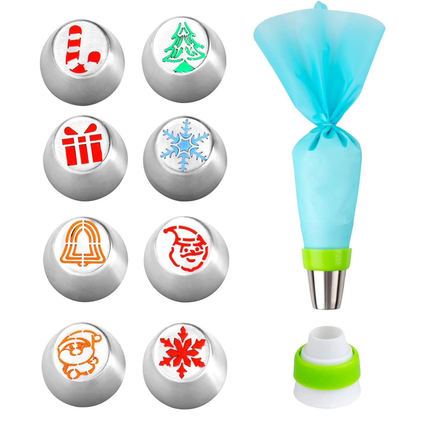 Uooker Russian Icing Piping Tips Pastry Baking Tools Kits Design 10pcs Set for Cakes Cupcakes Decorating Include 8 Pcs Icing Nozzles, 1 Coupler and Pastry Bags