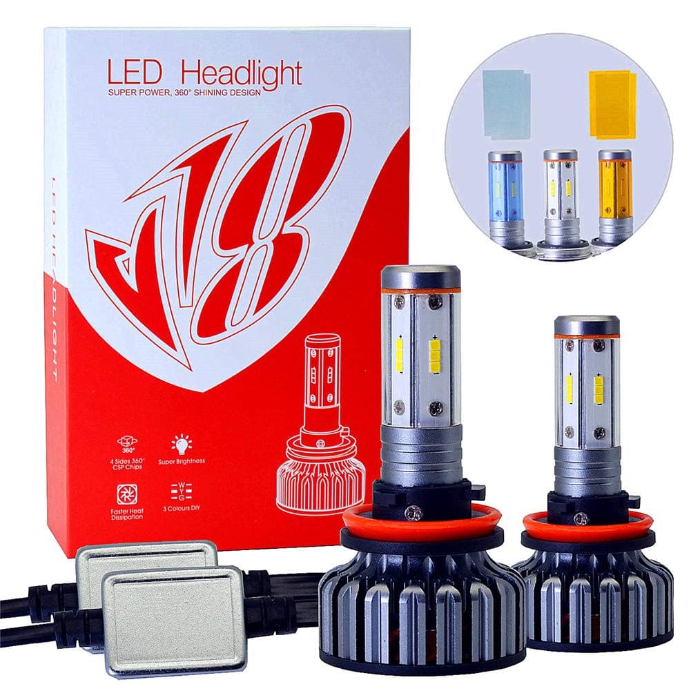 3 Color H11 H8 H9 LED Headlight Bulbs Conversion Kit 100W 12000LM 360 degree,4 Sides LED CSP Chips - DIY 3000K Yellow/6000K White/8000K Blue Car Fog Lamp High & Low Beam Light Bulbs (H11/ H8/ H9)