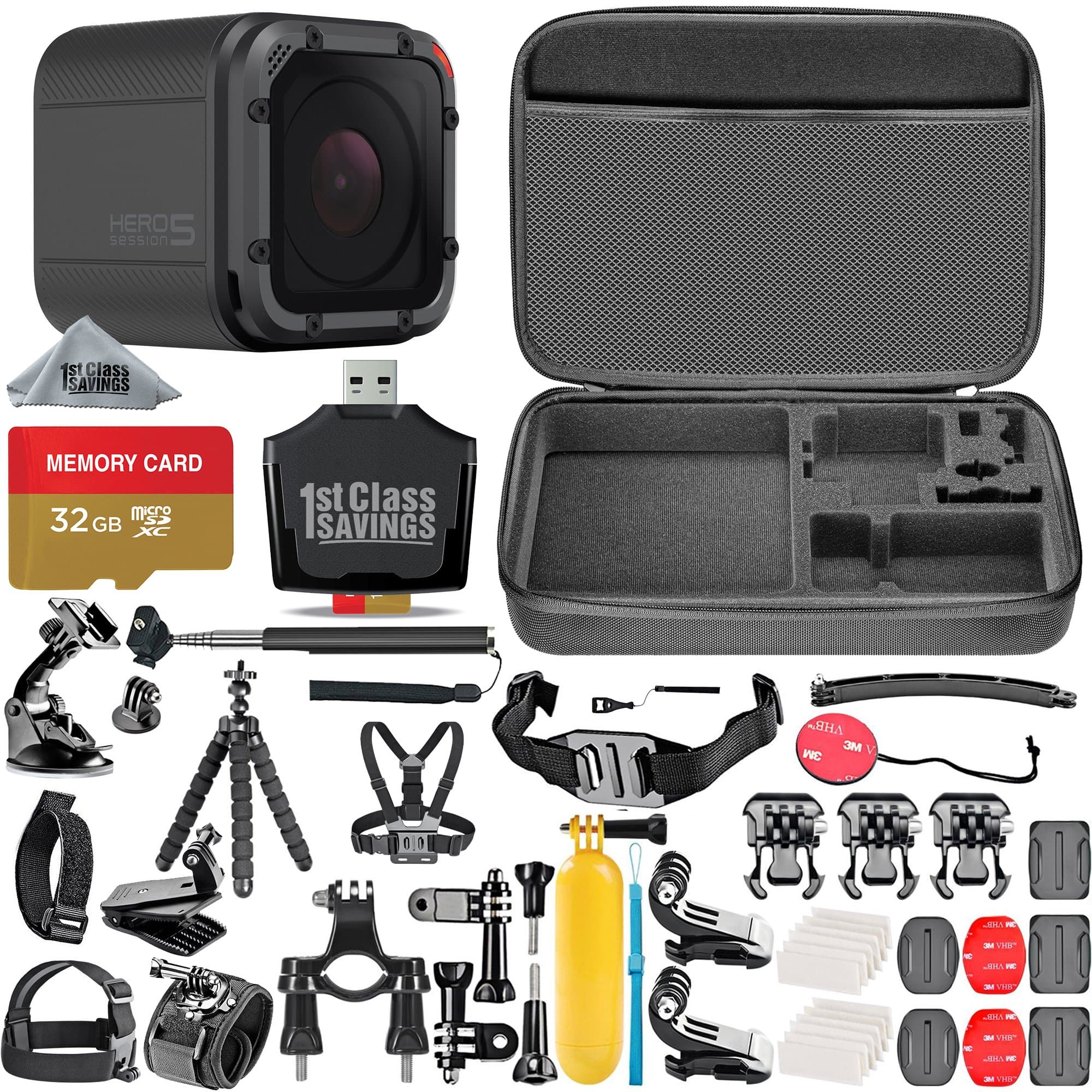 GoPro HERO5 Session + 32GB Memory Card + Hard Case + Card Reader + Chest Strap Mount + Head Strap Mount + Flexible Tripod + Extendable Monopod + Floating Handle + Hero 5 Sessions Best Value Bundle