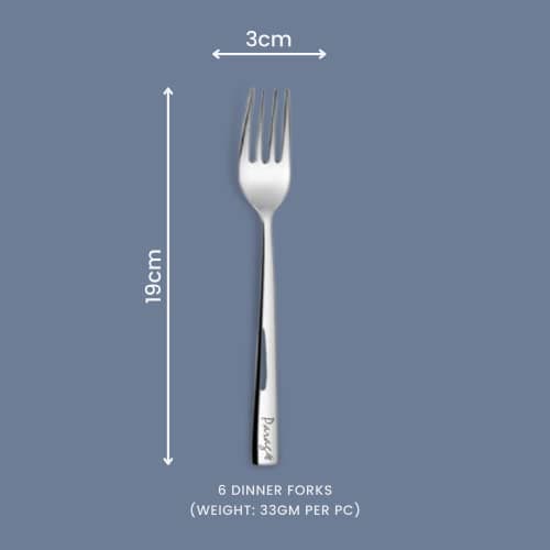 Parage 6 Piece Heavy Stainless Steel Tableware Fork Set for Dining Table - Silver
