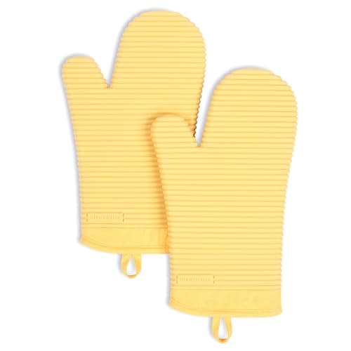 KITCHENAID Ribbed Soft Silicone Oven Mitt 2-Pack Set, 7.5"x13", Butter Yellow