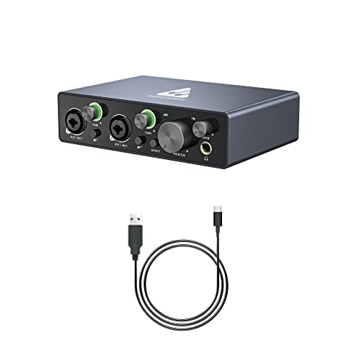 Audio Array AI-02 2x2 USB-C Audio Interface | Premium Midas Mic Pre-Amps | 48V Phantom Power | USB Bus 3.0 Ultra Low Latency | XLR/LINE inputs | Plug & Play-No Drivers | Metal Body | Metallic Grey