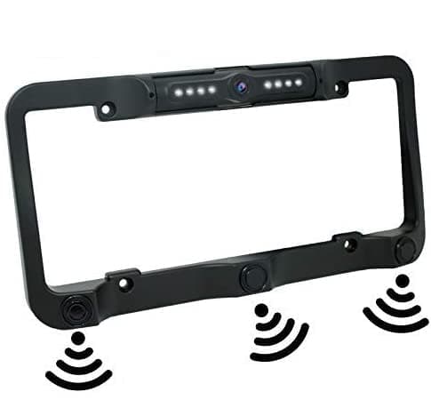 License Plate Frame Rear View Reverse Backup Camera Kit, Car Rover 170° Viewing Angle Universal Reversing Cameras with 8 IR Night Vision Waterproof LED 3 Parking Sensors for Vehicle