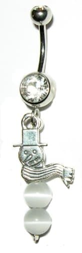 Snowman with Cat's Eye Body Belly Button Ring - Customize Your Barbell Length
