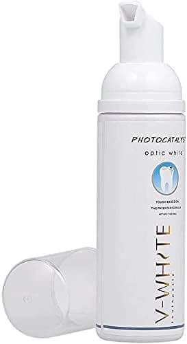 V-White Foam Teeth Whitening Toothpaste - Organic Toothpaste Fluoride Free, Alcohol Free, pH Balanced - Deep Cleansing, Stain Removal, Travel Friendly, for Kids & Adults (Large, Natural)