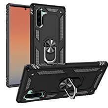 Note 10 Case with Kickstand and Metal Back Compatible with Samsung Galaxy Note 10 Cases Kick Stand Ring Magnetic Car Mount Metal Plate Back Full Body Protection Shockproof Ultra Slim (Black, Note 10)