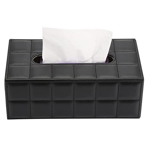 KINGFOM Rectangular Tissue Box Cover, Imitation Suede PU Leather Tissue Box Holder, Facial Napkin Paper Dispenser for Home Office Car Automotive Decoration with Magnetic Bottom(Soft Black)