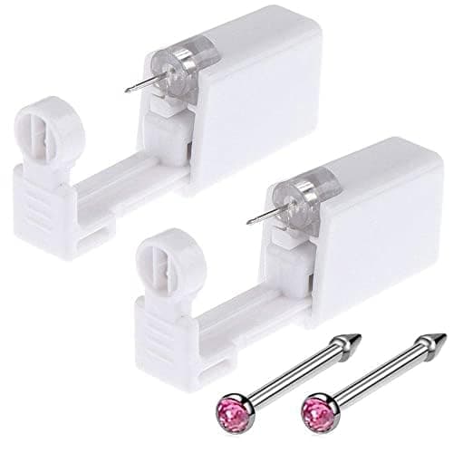 Nose Piercing Kit - 2 Pack Disposable Nose Piercing Gun with Studs for Cartilage, Tragus & Helix (Pink)