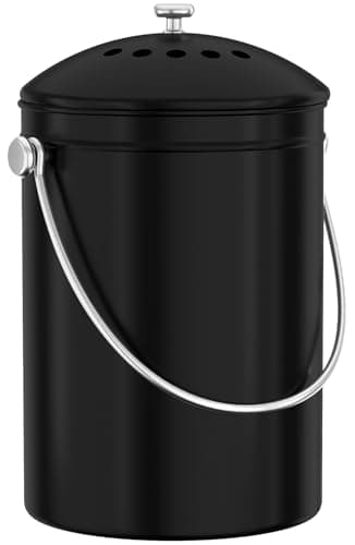 Utopia Kitchen Compost Bin for Kitchen Countertop - 1 Gallon Compost Bucket for Kitchen with Lid - Includes 1 Spare Charcoal Filter (Black)