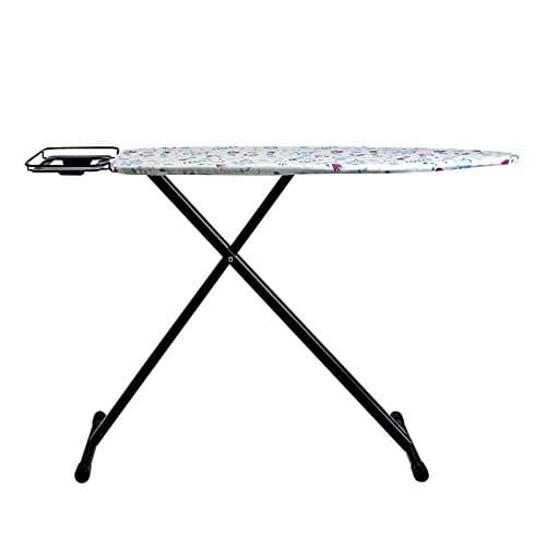Amazon Basics Ironing Board Medium 122x38 cm with Iron Rest H Shape, Black, Floral