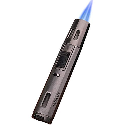 Navpeak Pen Jet Torch Lighter with Gas Display Window Fire Lock for BBQ Cigar Candle Outdoor Kitchen (Butane not Included) (Black)