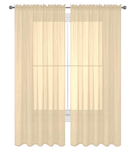 Decotex 2 Piece Solid Elegant Sheer Curtains Fully Stitched Panels Window Treatment Drape (54" X 63", Beige)