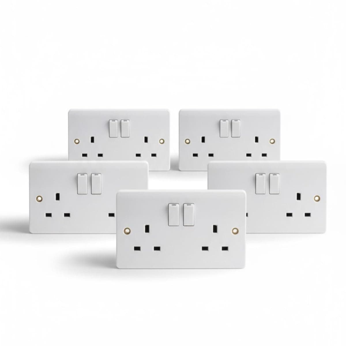 5 x White 13A Square Edges Double 2 Gang Sockets Power Outlets Electrical Mains