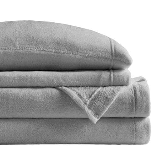 True North by Sleep Philosophy Plush Sheet Set Full, Solid Color, Warm & Soft Bedding Full Size Sheets, Fitted Pocket Fits Up to 16" Mattress, Soloft, Full, Grey, 4 Piece