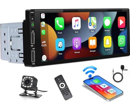UNITOPSCI Single Din Touchscreen Car Stereo with Wireless Apple CarPlay Android Auto Bluetooth 6.86 Inch HD Mirror Link Car MP5 Player FM Radio Dual USB Fast Charge Media Player + Backup Camera