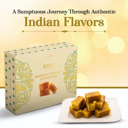 ASHA SWEETS Premium Handcrafted Diabetic Friendly Mysore Pak (Pack of 2 x 250gm) Authentic Indian Dessert Made with Pure Ghee & Low GI Sugar|Exclusive Sweet Gift Box For Any Occasion & Celebration