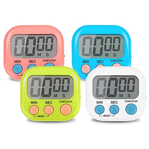 CHEMEILAI 4-Piece Multi-Function Electronic Timer, Suitable for Kitchen, Study, Work, Exercise Training, Outdoor Activities (Blue, White, Green, Pink)