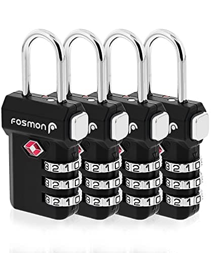 Fosmon TSA Accepted Luggage Locks, (4 Pack) Open Alert Indicator 3 Digit Combination Padlock Codes with Alloy Body and Release Button for Travel Bag, Suit Case & Luggage Black