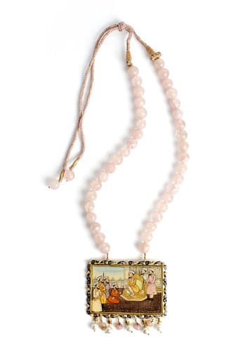 Nornament Rose Quartz Ethnic Mughal setting double strings necklace