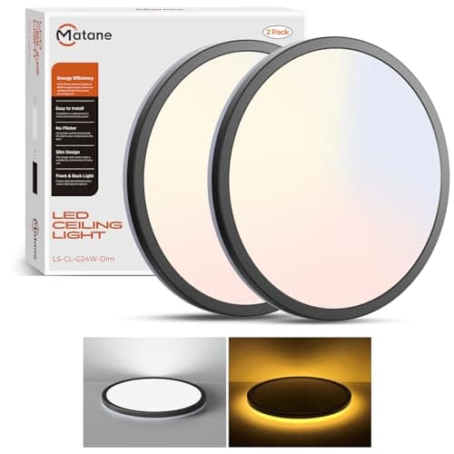 Matane 2Pack LED Flush Mount Ceiling Light Fixture with Night Light, 12inch 24W 2400LM 3000K/4000K/5000K Selectable, Dimmable LED Ceiling Lights for Bedroom, Dining Room, Kitchen, Round