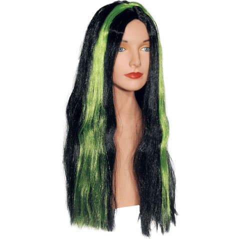 Loftus Black with Green Stripe Witch Wig