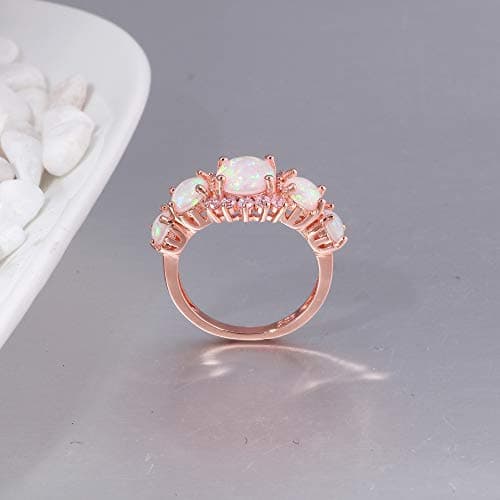 CiNily Silver Plated Green/Pink/White Fire Opal Ring Emerald Gemstone Ring Size 5-12