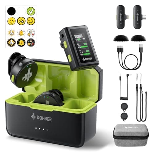 Donner VPM-20 Wireless Lavalier Microphone with Charging Box, Dual-Channels Mics, for USB-C/Lightning iPhone iPad Android Camera, Plug-Play, 1000ft Range, 48KHz 24Bit, Noise Cancellation, 40h Use Max