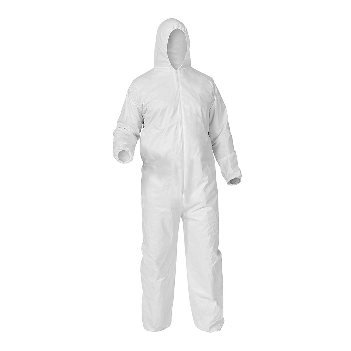 White Disposable With Hood - Five Pack, Breathable Fabric, Elasticated Openings, Protection from Dirt, Grease and Dust (Large)