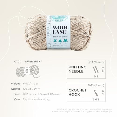 640-123E Wool-Ease Thick and Quick Yarn, 97 Meters, Oatmeal.