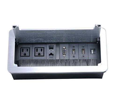 Tabletop Multimedia Connectivity Box - 2 AC Power(US) + 2 RJ 45 + 2 HDMI + + 1 USB, no Cables, Silver